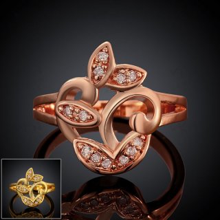 Hot!!!Yellow Gold/Rose Gold Plated Rings For Women Flower Shaped With Round Brilliant Cut CZ Diamonds Party Ring