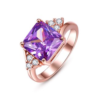 Fashion Jewelry Rings Square Purple Zircon Rose Gold plated Elegant Rings for Women