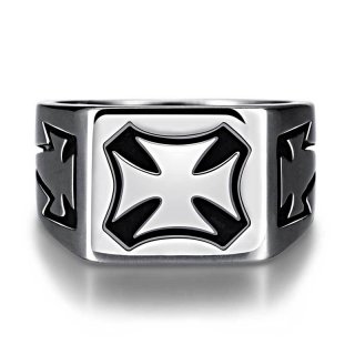 Hot Sale Carven Square Design Punk Vintage Cross Rings For Men 316L Titanium Steel Rings Jewelry for Men
