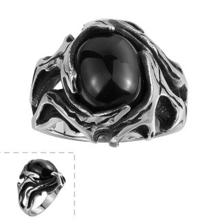 Rock Design Punk Vintage Retro 316L Stainless Steel with Black Natural Stone Ring Party Jewelry for Men