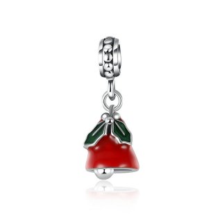 Hot Sale Red Enamel Bells Dangle Charms Fits Pandora DIY Bracelets Authentic 925 Silver Halloween Beads for Jewelry Making