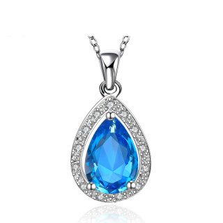Water Drop Pendant Necklace Rock Gold Plated & Zirconia Pendant Blue Zircon Luxury Necklace For Women