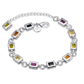 High Quality 925 Sterling Silver Bracelet Fashion Jewelry Square Color Stone Bracelet for Women