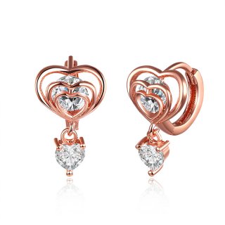 European Style High Quality Jewelry Rose Gold Plated Heart-shaped Zirconia Clip Earrings Mutual Affinity for Women