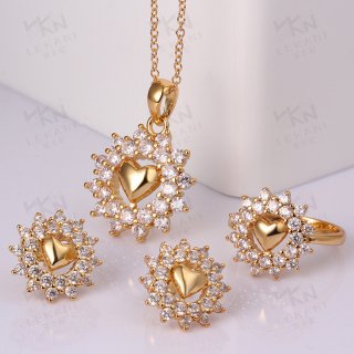 Gold plated Heart Shaped Jewelry Set Romantic Earrings &Necklace for Women