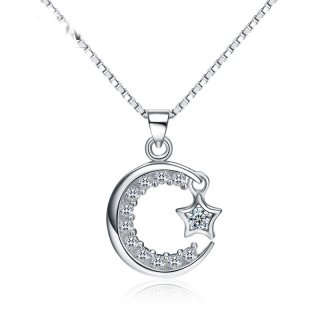 925 Sterling Silver Pendant Skleton Star Moon Diamond For Women