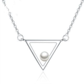 Fashion Triangle Pearl Necklace 925 Sterling Silver Pendant For Women A389