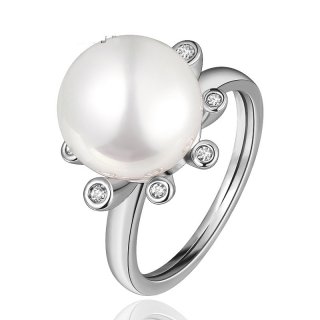 Rose Gold/Silver Pearl Ring Diamond Ring for Women LKN18KRGPR679