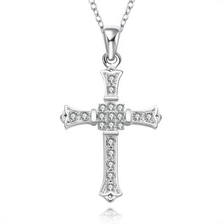 Silver Cross Pendant Necklace For Women LKNSPCN633