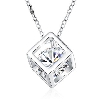 Cubic Geometric Crystal Pendant Necklace For Women LKNSPCN750