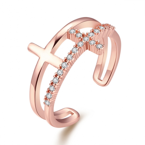 New Design Double Cross Shaped Diamond Ring for Women AKR007