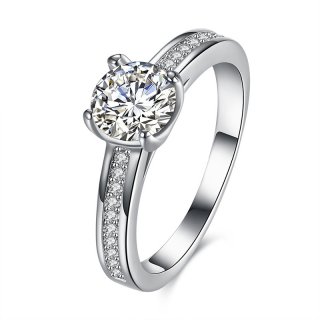 Female 925 Sterling Silver Classic Diamond Ring LKN18KRGPR9351
