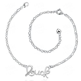 Solid 925 Sterling Silver Anklet with Letter "LUCK" for Girls