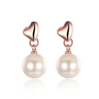 Rose Gold Plated Stud Earrings with Pearl Ball for Women