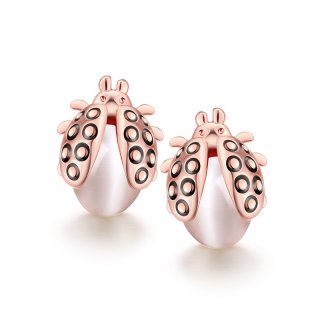 Rose Gold Plated Beetle Imitation Pearl Ear Stud Earrings for Women