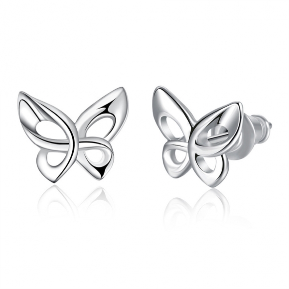 Simple Butterfly Stud Earrings Silver Plated Jewelry for Girls