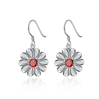 Silver Plated Cute Flower Drop Earrings for Women