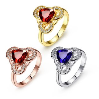 Beautiful Gold Plated Flower with Red/Blue Crystal Finger Rings for Women
