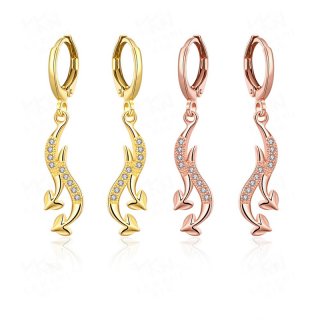 Gold Plated Double Curved Arrows Inlaid Cubic Zirconia Women Earrings