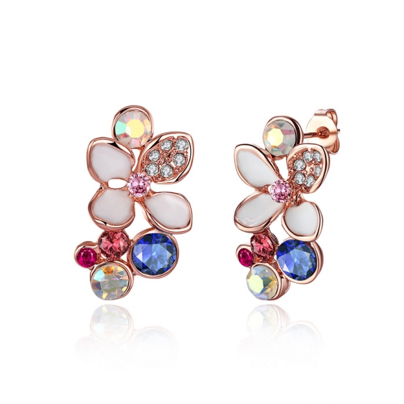 Rose Gold Plated Multicolour Flower Butterfly Stud Earrings for Women