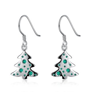 Green Christmas Tree Shaped Silver Plated Drop Earring for Girls