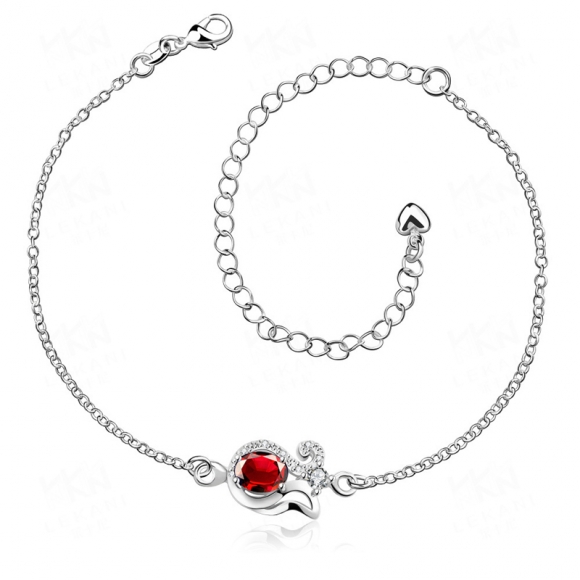 Silver Plated with Blue/Red Ziron Anklets for Girls