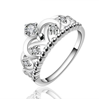 Crown Shape Simple Silver Plated & Zirconia Ring for Women