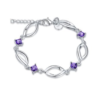 Purple Rhinestone Crystal Fashion Silver Plated Girls Bracelets
