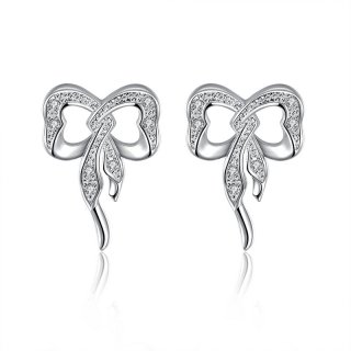 925 Silver Classic Bow-knot Stud Earrings for Girls