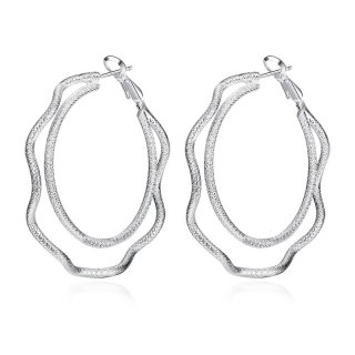 Punk Style Twisted Dual Layer Silver Plated Girls Hoop Earrings