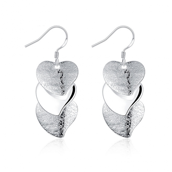 Silver Plated Fashion Jewelry Three Hearts Girls Earrings