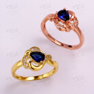 Luxury Blue Water Drop Shaped Gold Plated Rings for Girls