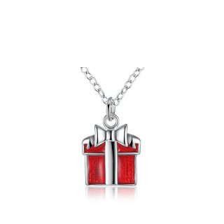 Red Gift Box Silver Plated Girls Chain Necklace Pendant