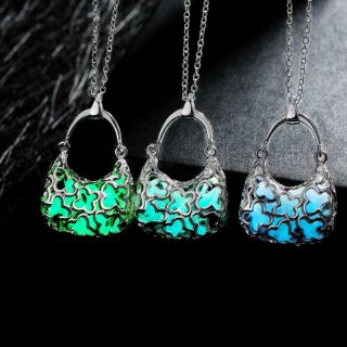 Popular Girls Link Chain Noctilucent Necklace With Handbag Pendant