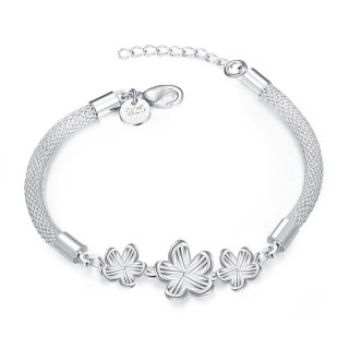 Silver Plated Flower Charm Bracelet for Girls