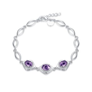 Silver Purple Crystal Charm Pendant Bracelet for Girls