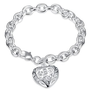 Fashion Jewelry Silver Plated Love Heart Girls Chain Bracelet