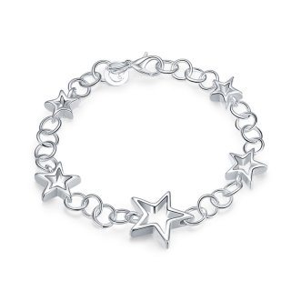 925 Silver Fashion Jewelry Hollow Stars Pendant Girls Bracelet
