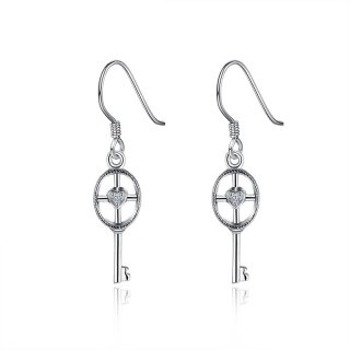 Silver Girls Key Drop Earrings with Zircon
