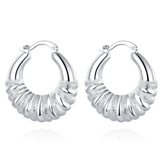 Round Girls Geometric Silver Plated Hoop Earrings
