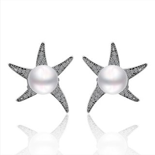925 Sterling Silver & Pearl Girls Star Stud Earrings