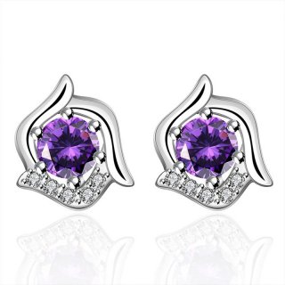 Beautiful Girls Silver Plated Inlaid Purple Stone Earrings