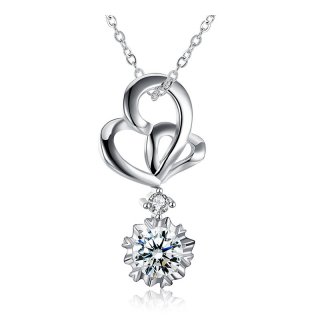 Silver Plated Cubic Zirconia Girls Heart Necklace Pendant