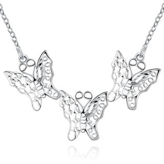 Silver Chain Necklace Large Butterfly Pendant for Girls