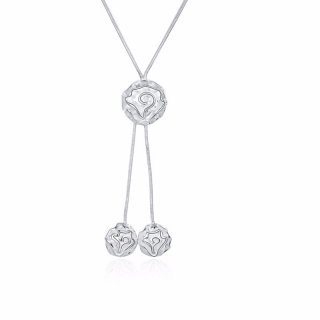 Three Rose Flowers Girls Silver Plated Long Necklace Pendant