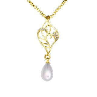 Gold Plated Hollow Out Romantic Girls Heart Pearl Necklace Pendant