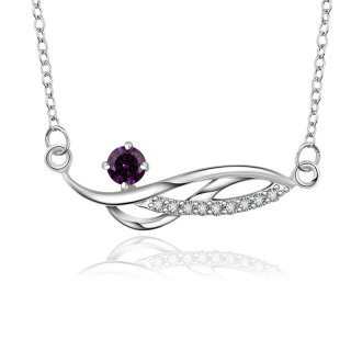 Silver Plated Chain Purple Rhinestone Girls Necklace Pendants