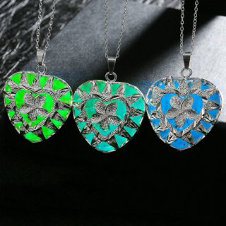 Heart-shaped Flowers Luminous 925 Sterling Silver Wedding Necklace Pendant for women