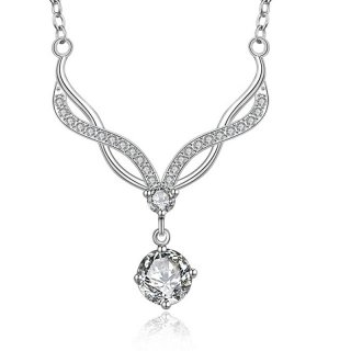 Solid 925 Sterling Silver White Rhinestone Girls Necklace Pendants