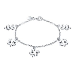 925 Jewelry Silver Plated Hollow Four-leaf Clover Girls Bracelet